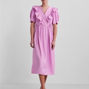 Yas Yasorima Pink Ruffle Midi Dress